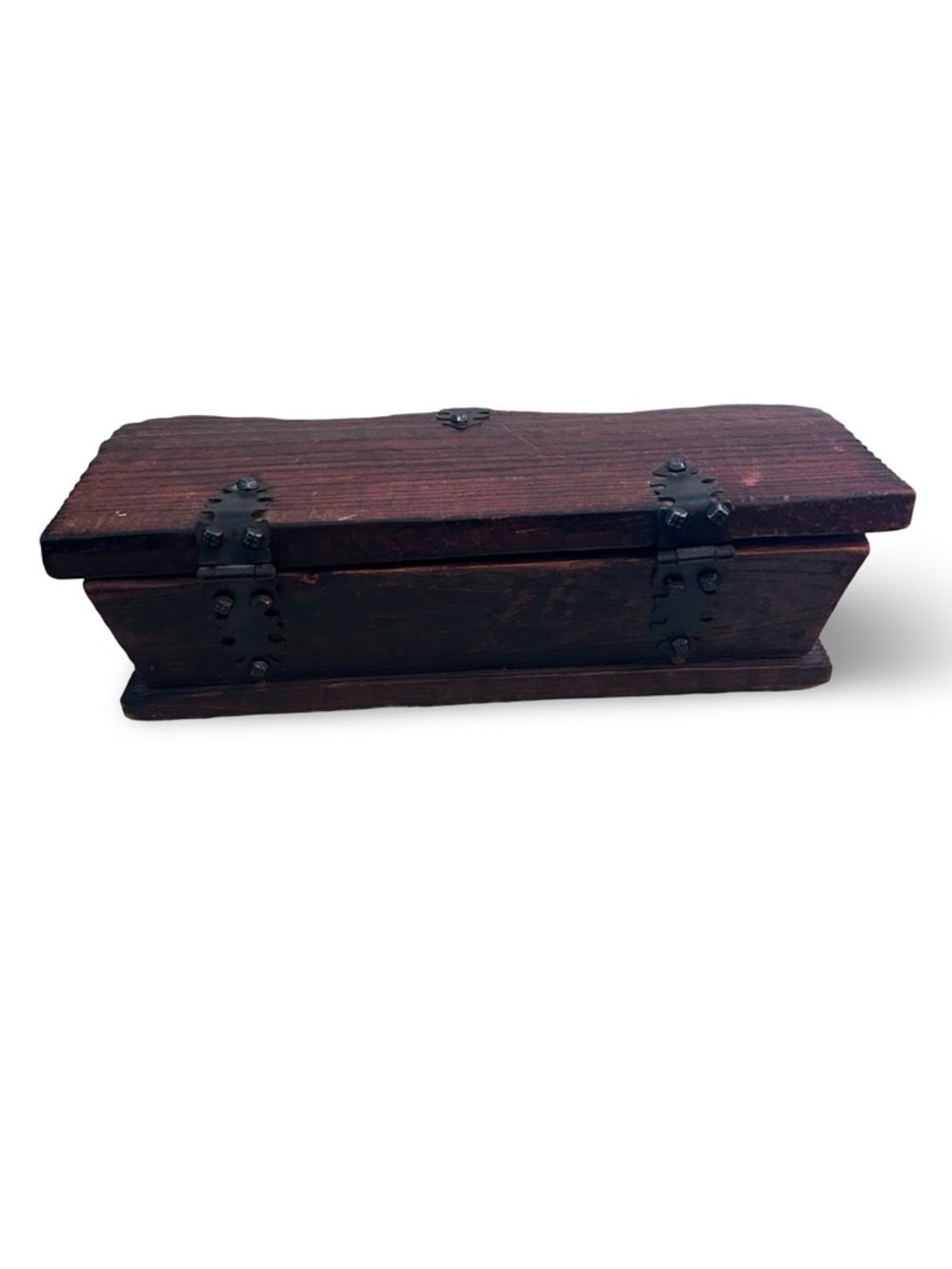 Vintage Handcrafted Wooden Box in Dark Brown with Black Hardware - Picture 6 of 6